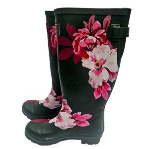 Joules Tall Wellies with Green Floral Print Never Worn Sz 7